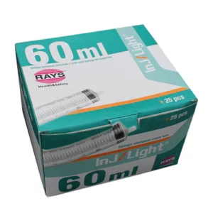 Jeringas Desechables sin Aguja 60 ml de Tres Cuerpos Cono Luer Excéntrico de Inj/Light | Caja de 25 Unidades