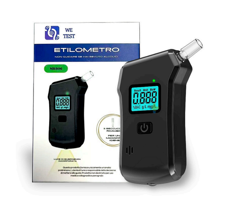 Etilómetro Alcoholímetro Digital Portátil Probador de Alcohol con 5 Boquillas Desechables y Linterna LED