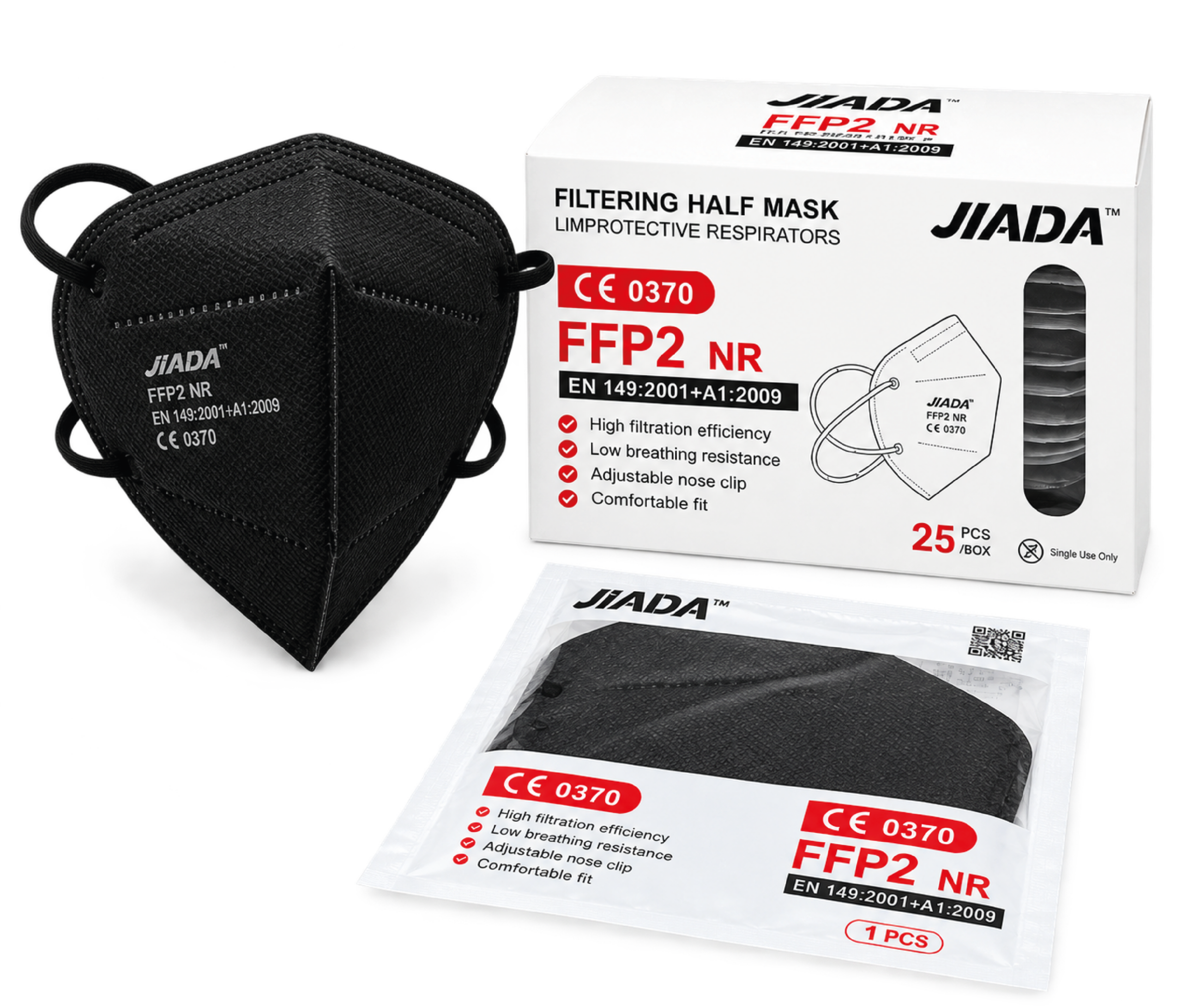 FFP2 | JIADA | NEGRA | CAJA DE 25 UNIDADES | CAD: 05/2031